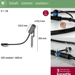 LED-puutarhaspotti Paulmann Plug & Shine Radix, IP65, 3000K, 6W, harmaa