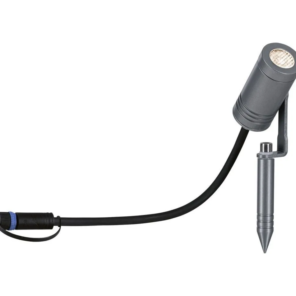 LED-puutarhaspotti Paulmann Plug & Shine Radix, IP65, 3000K, 6W, harmaa