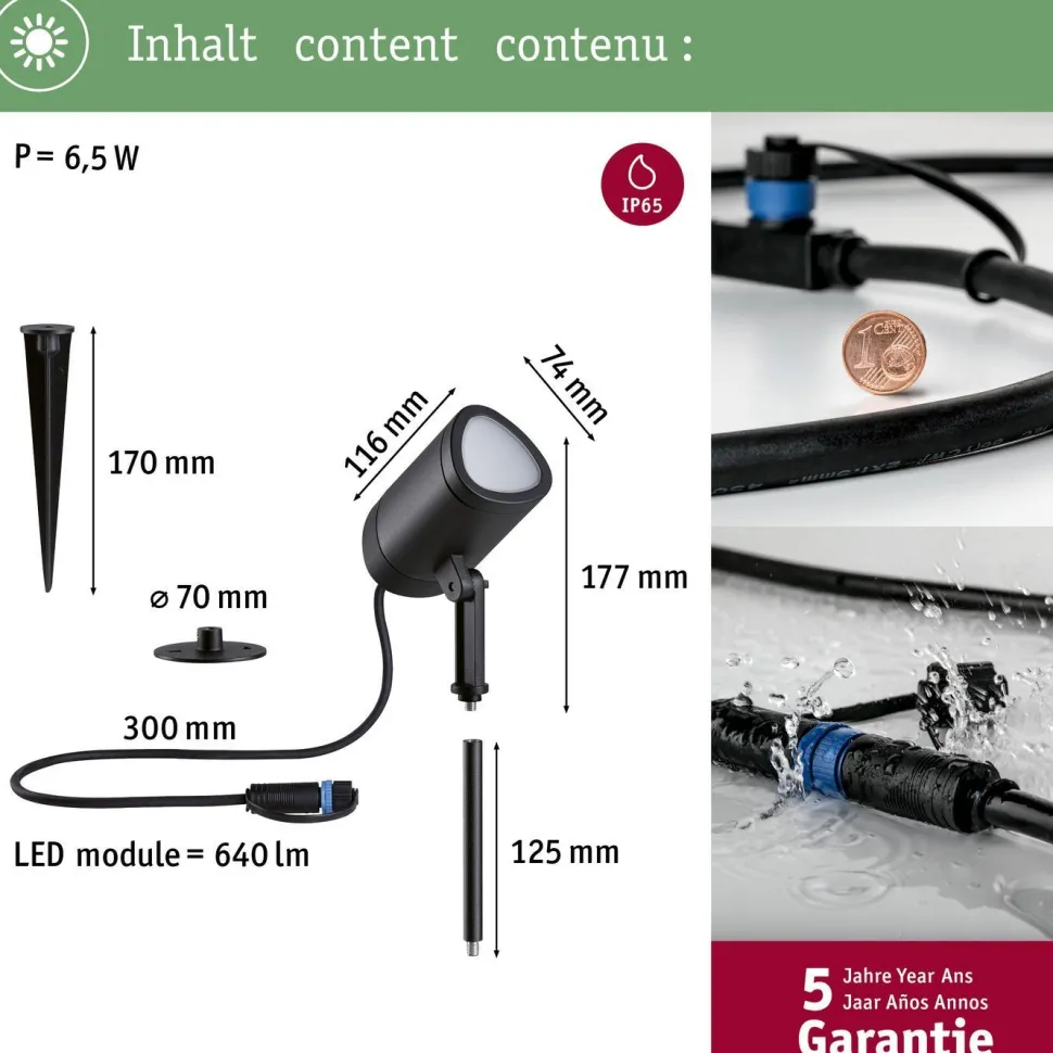 LED-puutarhaspotti Paulmann Plug & Shine Shira, Smart Home Zigbee 3.0, IP65, RGBW+, antrasiitti