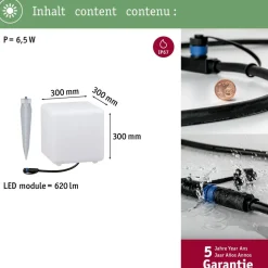 LED-ulkovalaisin Paulmann Plug & Shine Cube, IP67, 3000K, valkoinen