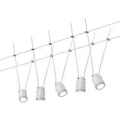 LED-vaijerivalaisinsetti Paulmann TunLED, 2700K, 5 valaisinta, valkoinen/mattakromi