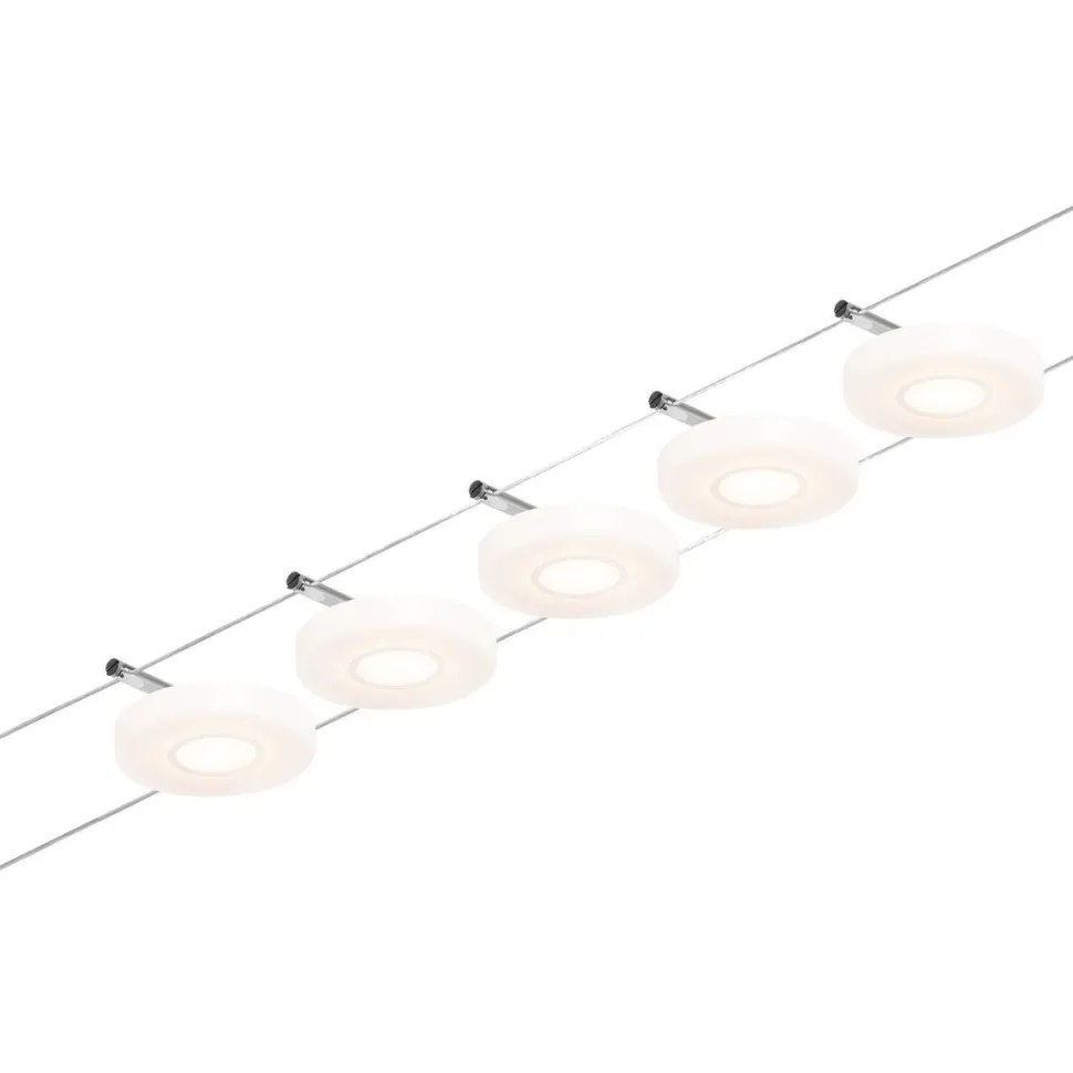 LED-Vaijerivalaisinsetti Paulmann Disc 5 valaisinta + muuntaja + vaijeri 3000K kromi