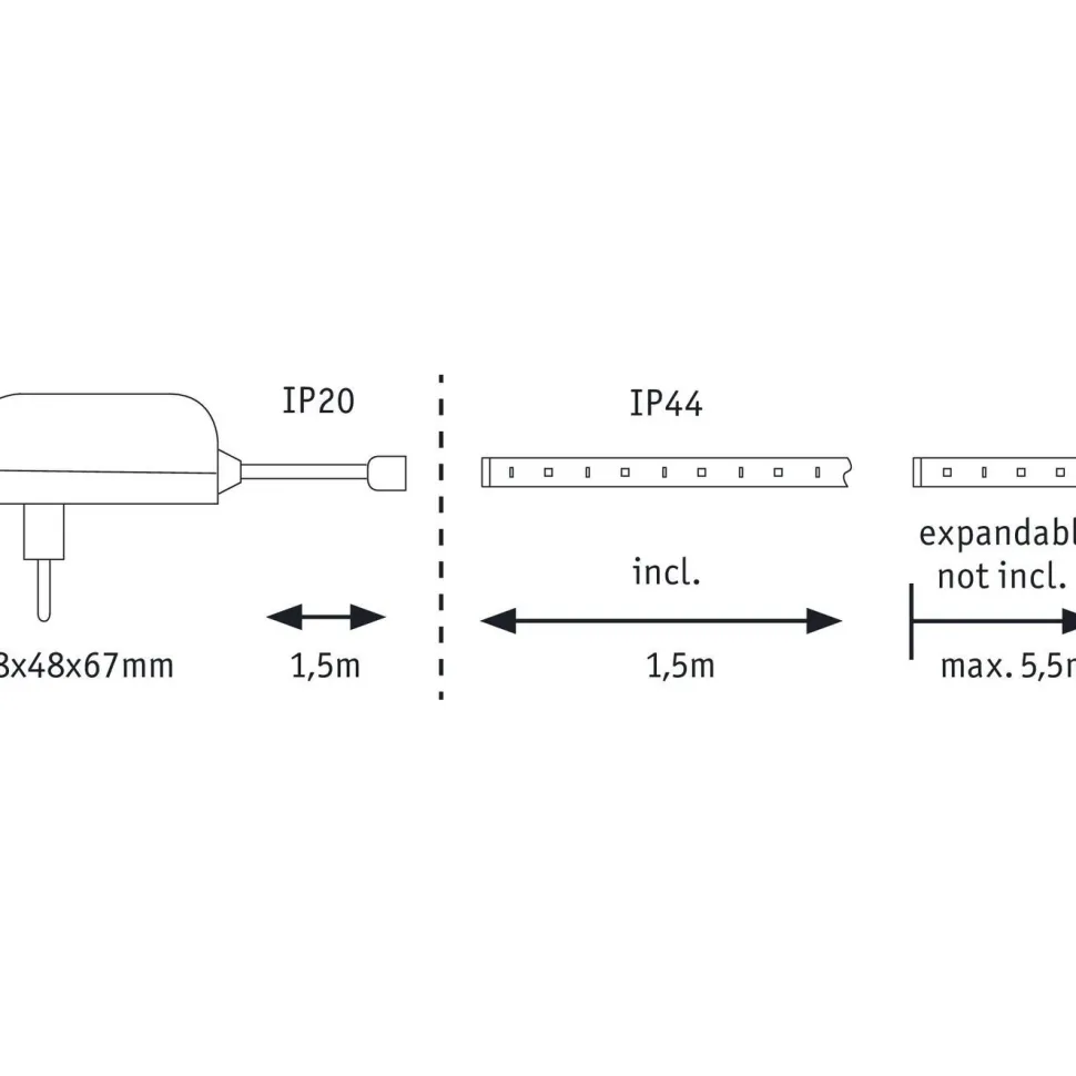 LED-valonauha Paulmann MaxLED 250, aloituspakkaus, IP44, 240lm/m, 2700K, 24VA, eri kokoja