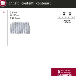 LED-valonauha Paulmann MaxLED 250, IP44, 240lm/m, 2700K, eri kokoja