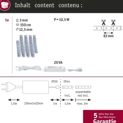 LED-valonauha Paulmann MaxLED 500, aloituspakkaus, 1.5m, IP44, 9W, 440lm/m, 6500K, 20VA