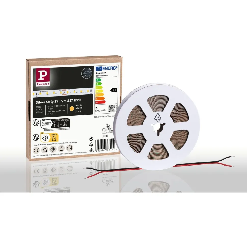 LED-valonauha Paulmann ProStrip Silver, P75, 827, 5m, 23W, 700lm/m, 96LEDs/m, 2700K