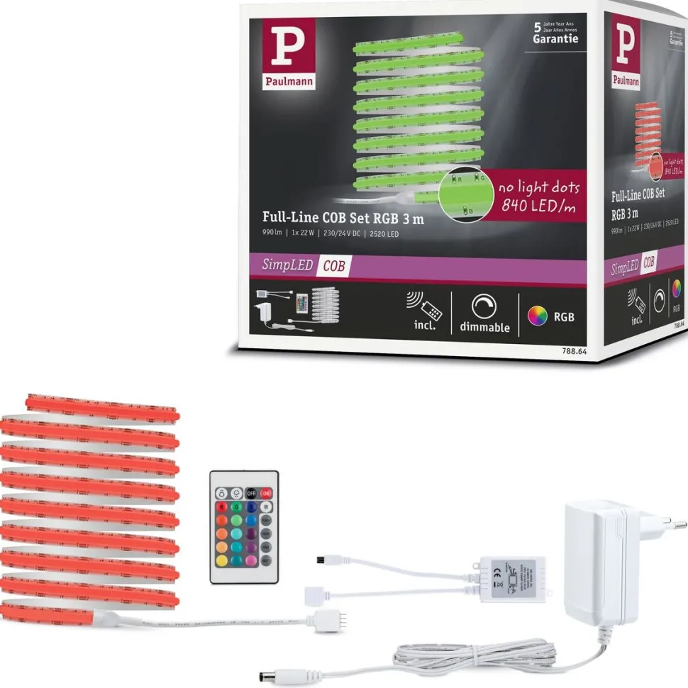 LED-valonauha Paulmann SimpLED Full-Line COB, 330lm/m, 840LEDs/m, RGB, 24VA, eri kokoja