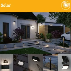 LED-valonheitin aurinkokennolla Paulmann Solar Flotas, hämäräohjattu liiketunnistin (HF), IP65, 3000K, 700lm, antrasiitti