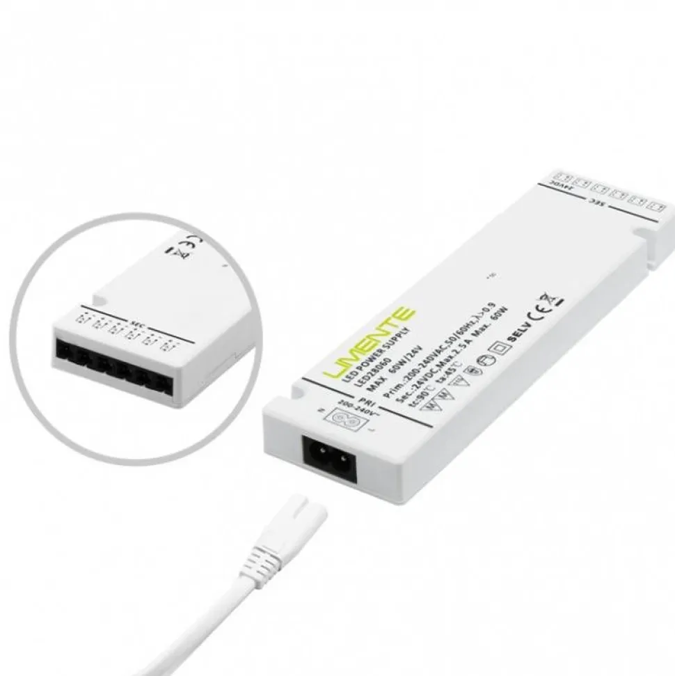 LED-virtalähde Limente 24V 60W integroidut liittimet
