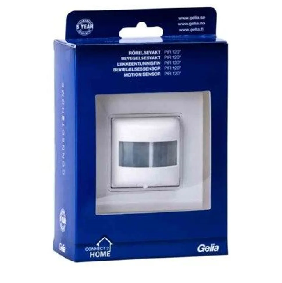 Liiketunnistin Gelia Connect 2 Home PIR 120° 4-300W uppo-asennus valkoinen