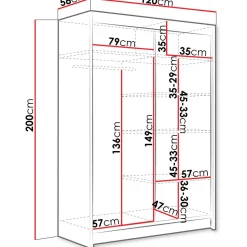 Liukuovivaatekaappi Nomla MIAMI / ALDO V, LED-valaistuksella, peilillä, 120x200cm