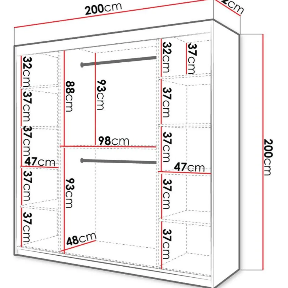 Liukuovivaatekaappi Nomla RIFLO SLIM 1 200, 200x200cm
