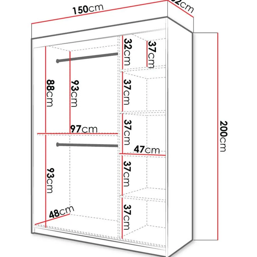 Liukuovivaatekaappi Nomla RIFLO SLIM 2 150, 150x200cm