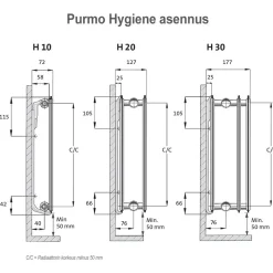Lämmityspatteri Purmo Hygiene H10, eri kokoja