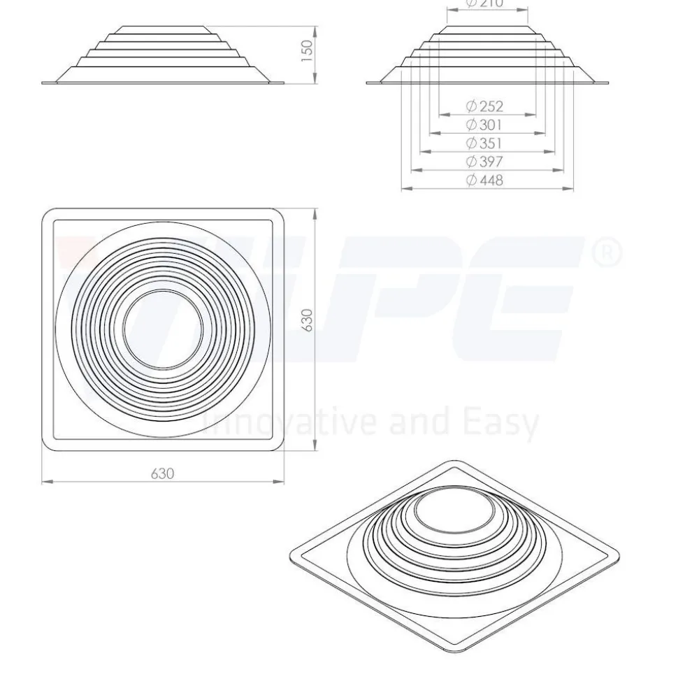 Läpivientitiiviste Vilpe Roofseal, eri kokoja