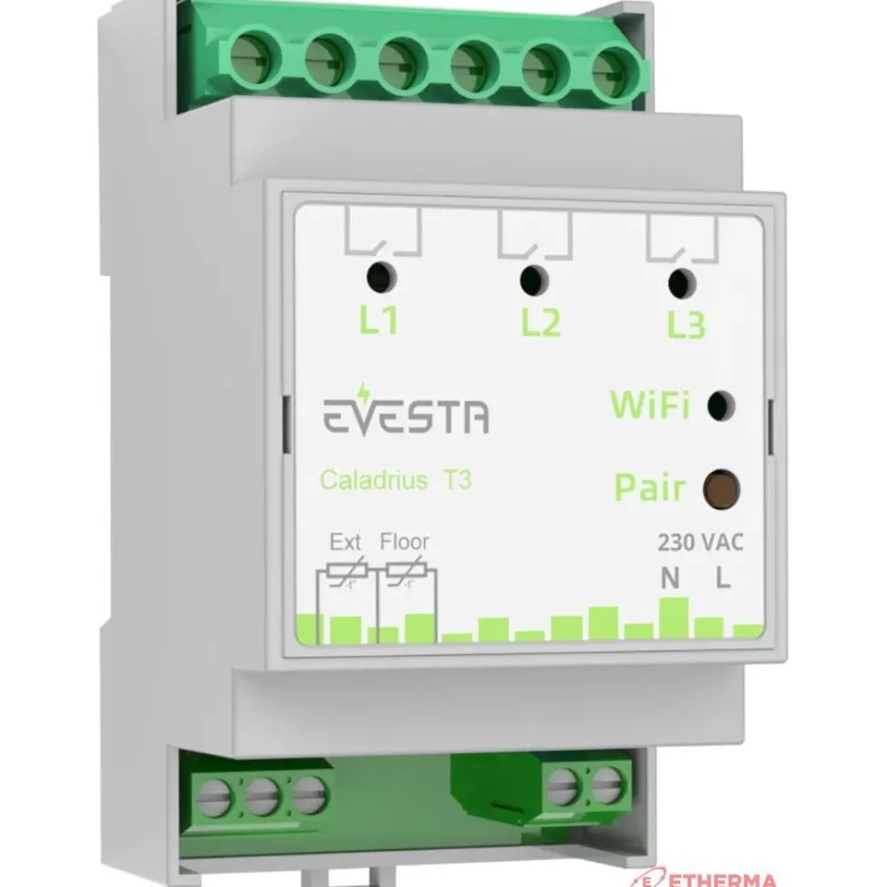 Älytermostaatti pörssisähköohjauksella Etherma Evesta Caladrius T3, wifiohjelmoitava, 3-vaihe 3x16A