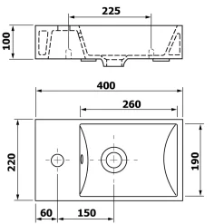 Malja-allas Interia Minos Cloakroom 400x220 mm vasen valkoinen