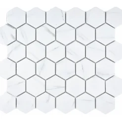 Marmorimosaiikki Pukkila Carrara Hexagon, 5x6cm, 6-kulmainen, matta, lasitettu