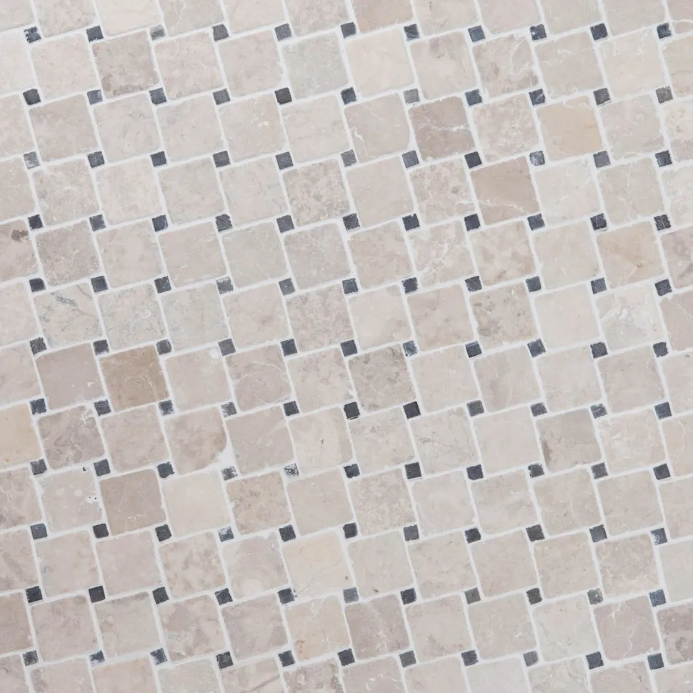 Marmorimosaiikki Qualitystone Diagonal White-Gray, verkolla, 50x50/10x10 mm