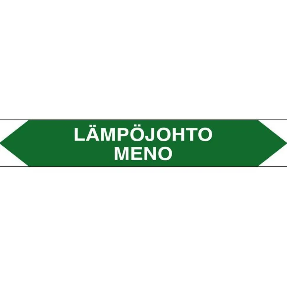 Merkintätarra/putkistotarra "Lämpöjohto meno", 16x2.5cm, 5kpl