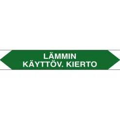 Merkintätarra/putkistotarra "Lämmin käyttäv. kierto", 16x2.5cm, 5kpl
