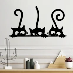 Metallinen seinäkoriste Linento Cat 5, musta