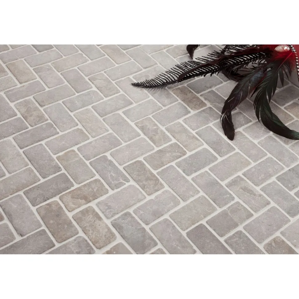 Mosaiikkilaatta Qualitystone Herringbone Light Grey Mini, 20x40mm