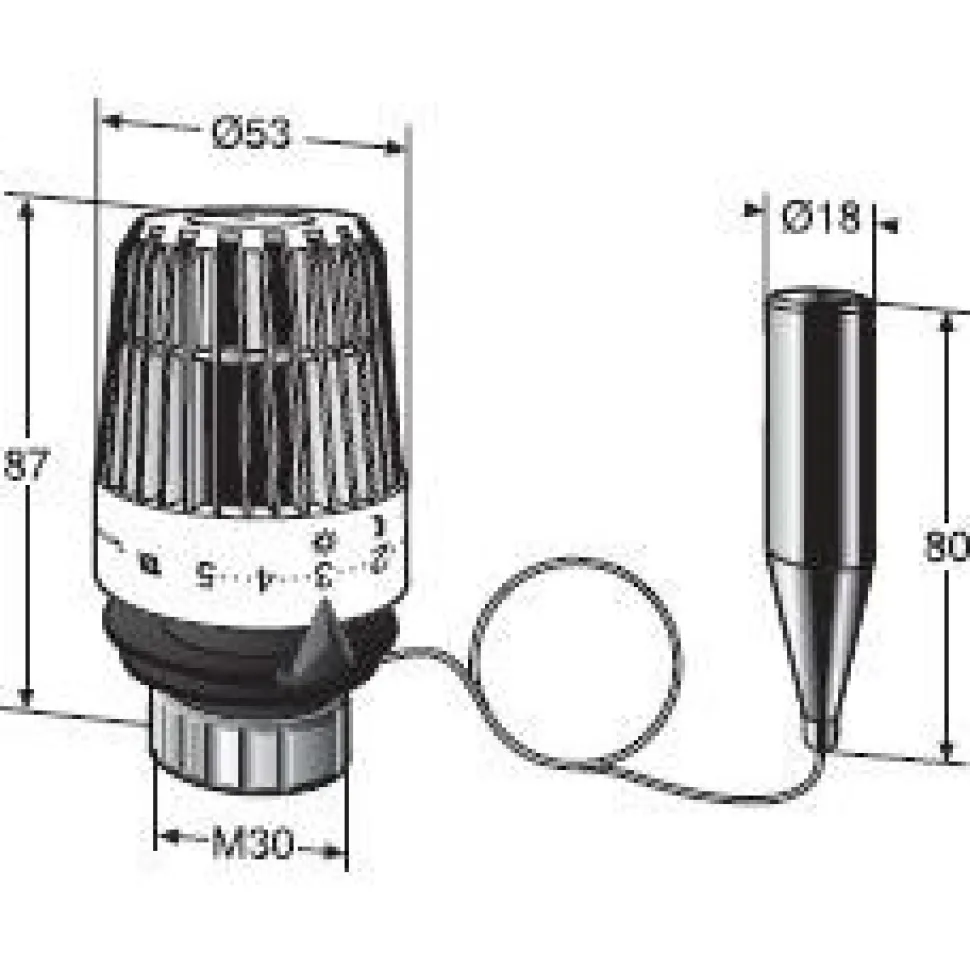 Patteriventtiilin termostaatti TRV 300, M30, irtoanturi 2m, 6-27°C