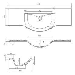 Pesuallas Grip Dali 120 1200x435mm valumarmori valkoinen