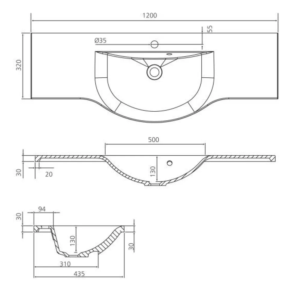Pesuallas Grip Dali 120 1200x435mm valumarmori valkoinen