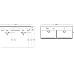 Pesuallas Interia Kare 1200 x 460 mm kaksialtainen valkoinen