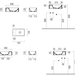 Pesuallas Interia Kube X 400x230 mm, hanareiällä, oikea/vasen, valkoinen
