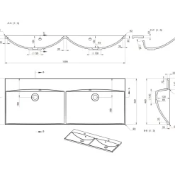 Pesuallas Interia Maria 1200 x 460 mm kaksialtainen kivi valkoinen