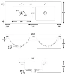 Pesuallas Interia Slim Double 1510 x 460 mm kaksialtainen valkoinen