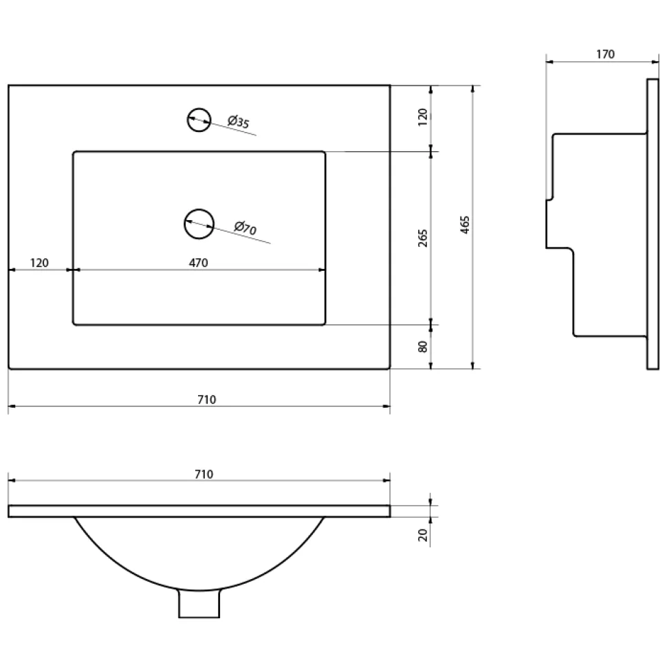 Pesuallas Interia Slim 70x46,5 cm, valkoinen
