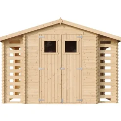 Pihavaja polttopuukatoksella Timbela M391, 5.47m², eri vaihtoehtoja