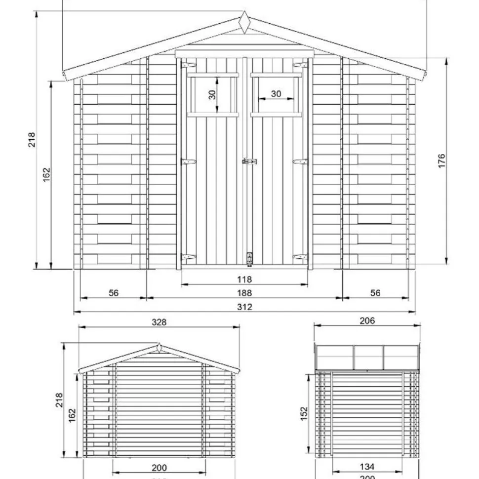 Pihavaja polttopuukatoksella Timbela M391, 5.47m², eri vaihtoehtoja