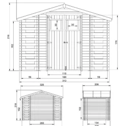Pihavaja polttopuukatoksella Timbela M391, 5.47m², eri vaihtoehtoja