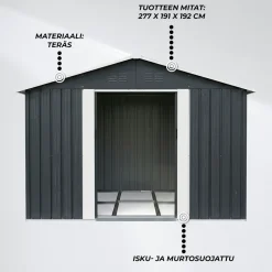 Pihavarasto Fornorth, sokkelilla, harmaa, eri kokoja