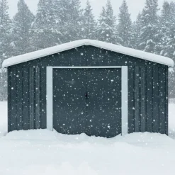Pihavarasto Fornorth, sokkelilla, harmaa, eri kokoja