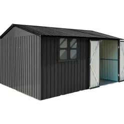 Pihavarasto Fornorth, 375x286x162cm, ikkuna, musta