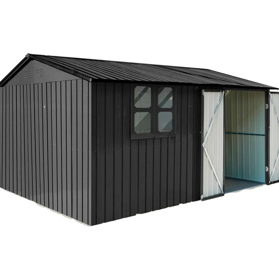 Pihavarasto Fornorth, 375x286x162cm, ikkuna, musta