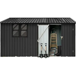 Pihavarasto Fornorth, 375x286x162cm, ikkuna, musta