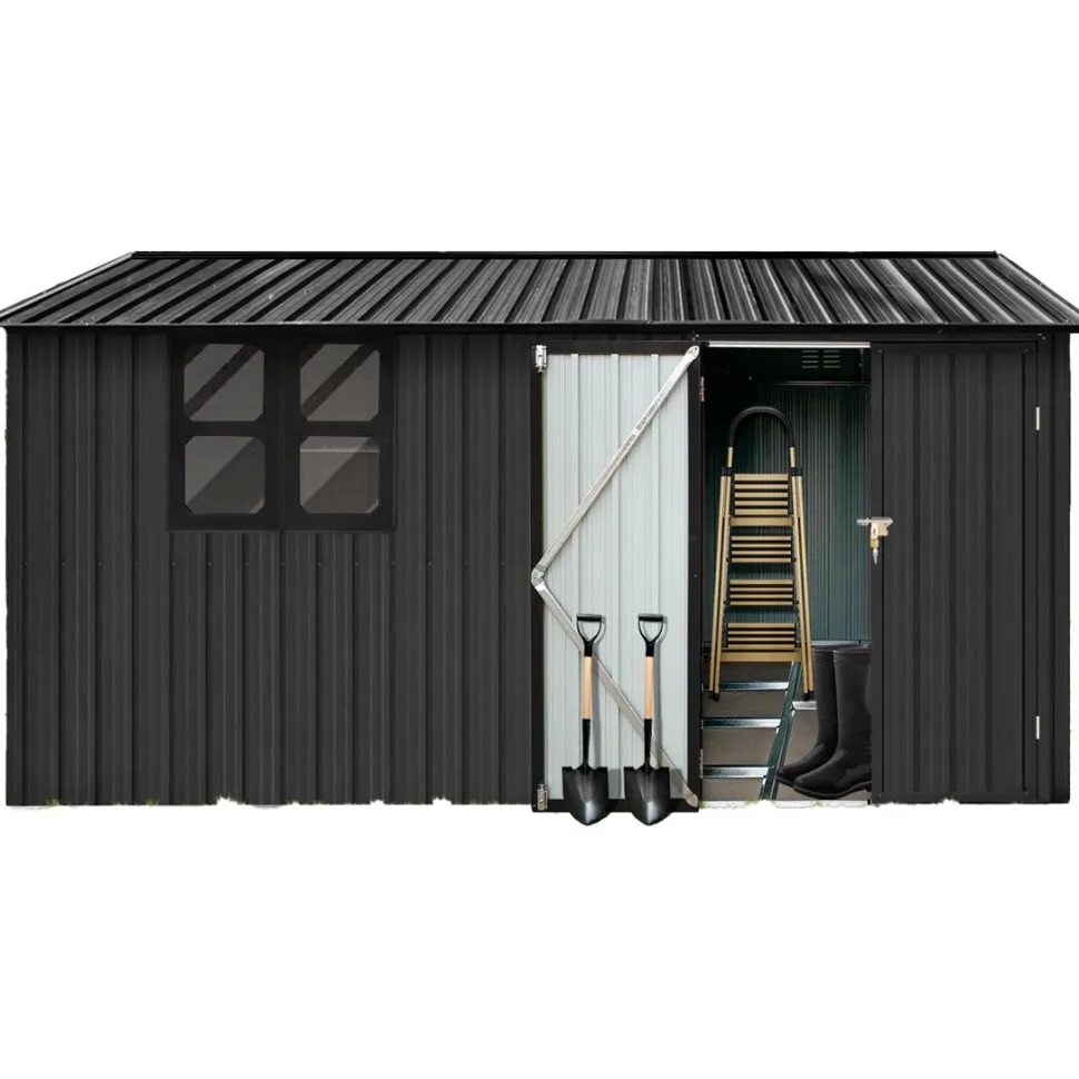 Pihavarasto Fornorth, 375x286x162cm, ikkuna, musta