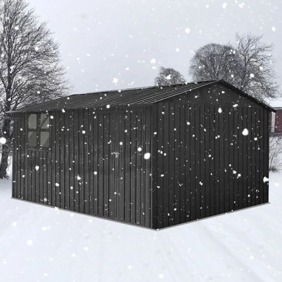 Pihavarasto Fornorth, 375x286x162cm, ikkuna, musta