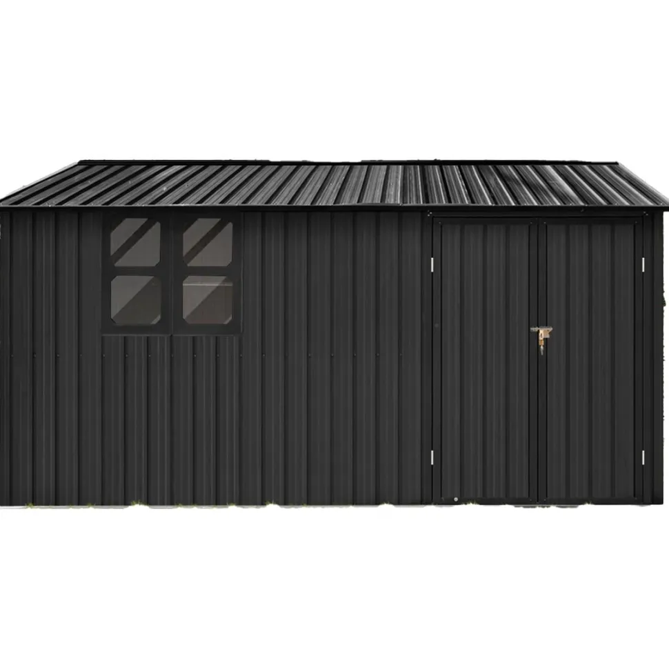 Pihavarasto Fornorth, 375x286x162cm, ikkuna, musta