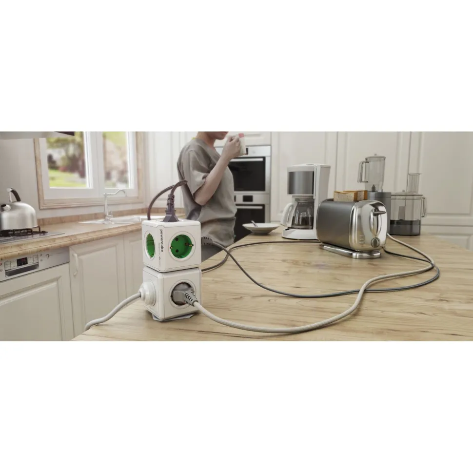 Pistorasia Allocacoc PowerCube Original 5-osainen vihreä/valkoinen