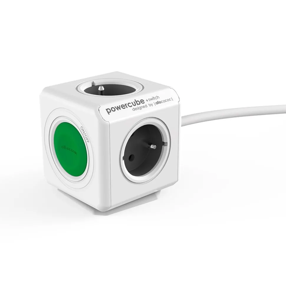 Pistorasia Allocacoc PowerCube Extended + Switch 1,5m 4-osainen + katkaisija vihreä/valkoinen