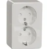 Pistorasia Schneider Electric Exxact, 2-osainen, pinta-asennus, IP21, ruuviliitos, haaroitettava, valkoinen