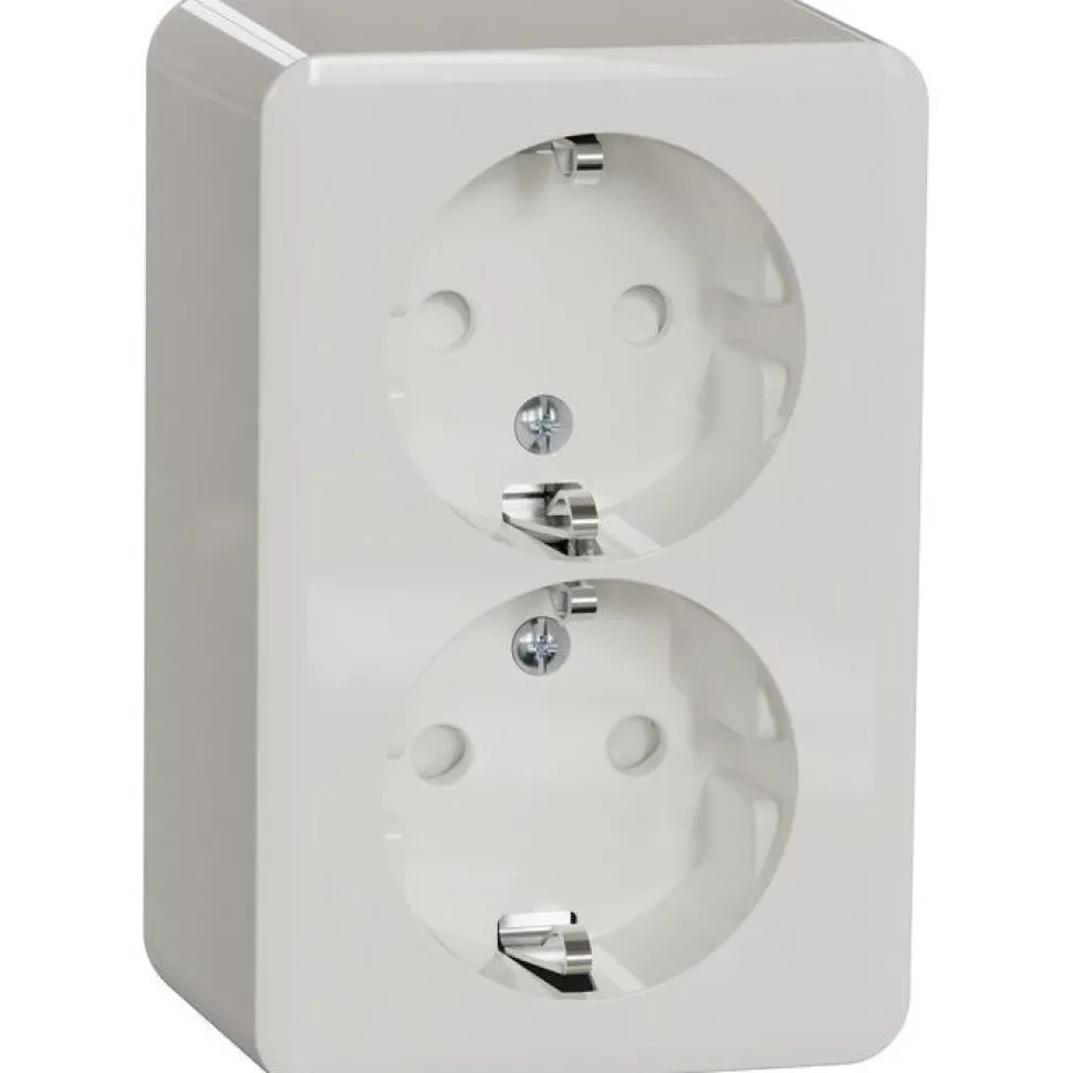 Pistorasia Schneider Electric Exxact, 2-osainen, pinta-asennus, IP21, ruuviliitos, haaroitettava, valkoinen